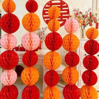 Combo 20 đèn lồng giấy tổ ong màu đỏ
